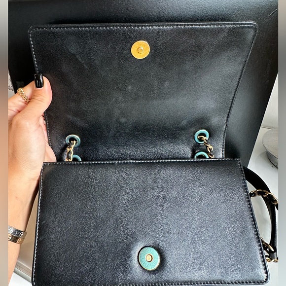 Chanel Collar and Tie Flap Bag Chevron Sheepskin Mini Gold Metal Black Handbag - Picture 9 of 16